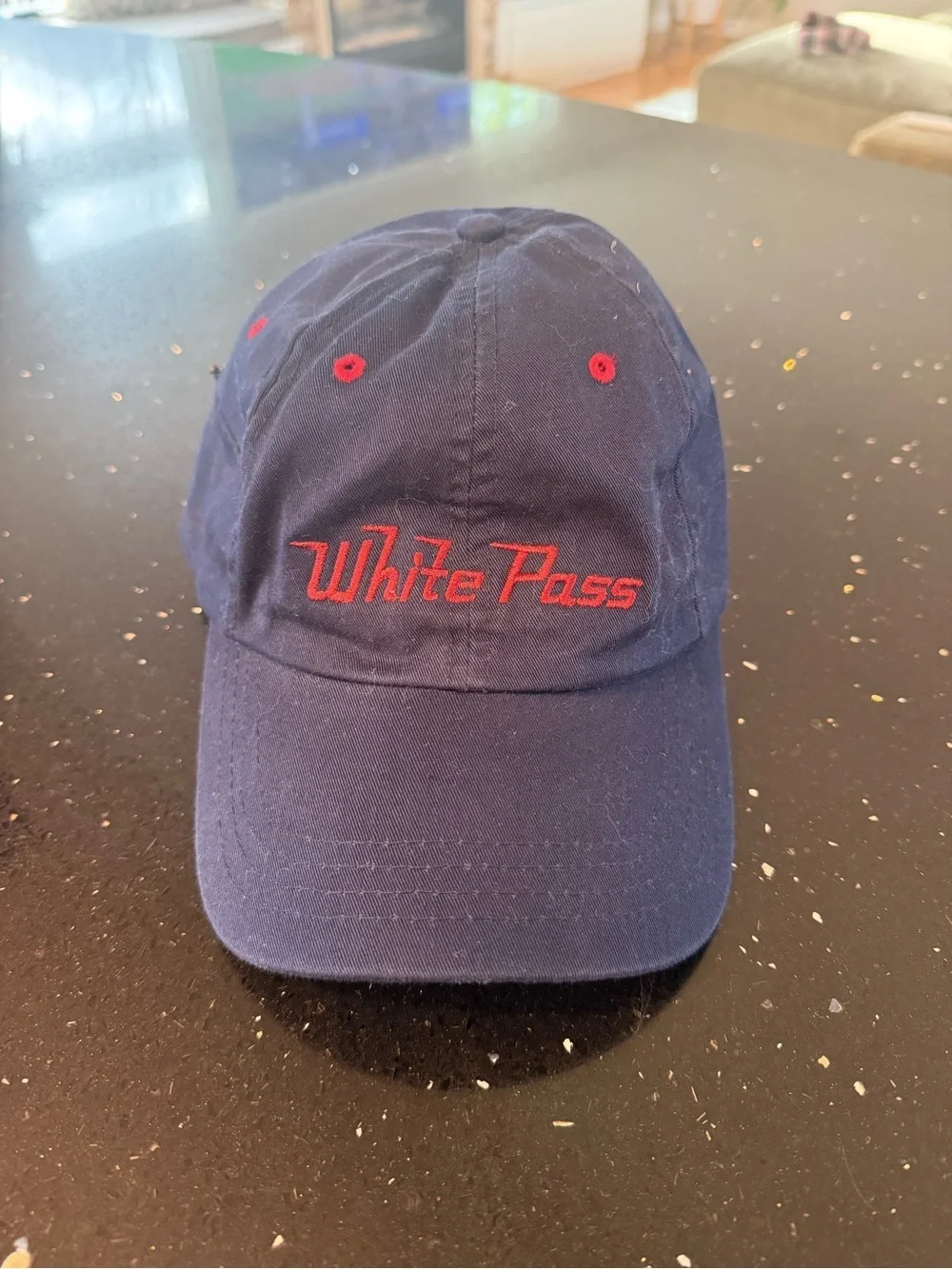 White Pass Navy Baseball Cap with Red Embroidery
